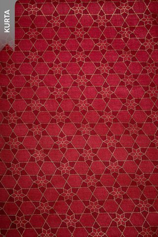 Red Screen Printed Pure Tussar Silk Unstitched Suit Set thumbnail image number null