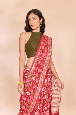 Red Rajasthan Pure Cotton Printed Sanganeri Saree image number