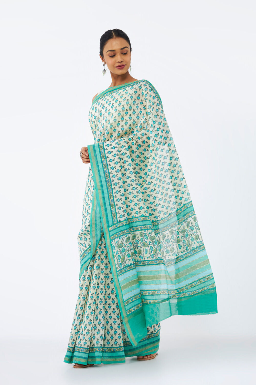 Blue Pure Silk Cotton Printed Saree image number null