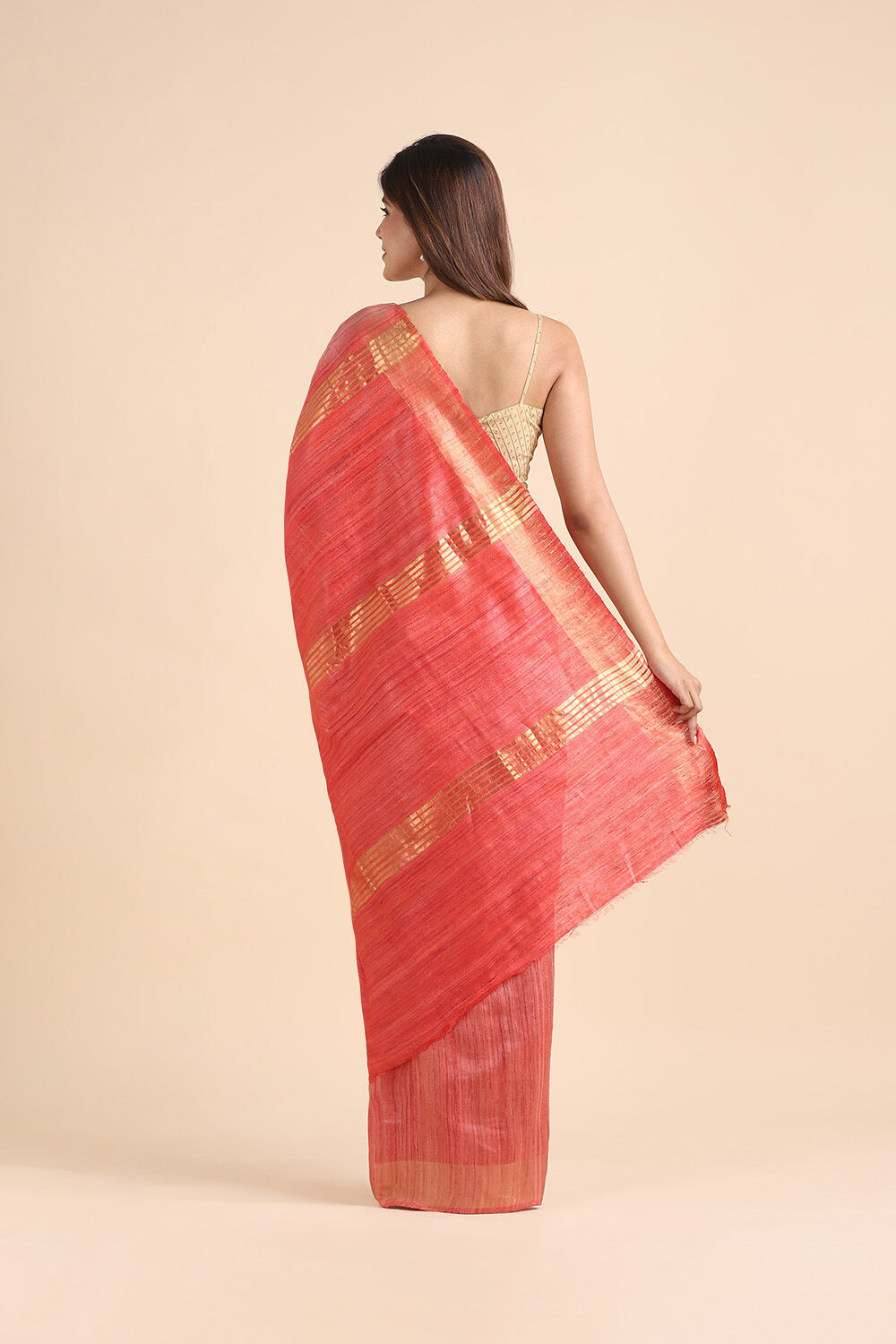 Orange Pure Tussar Silk Tie and Dye Saree image number null