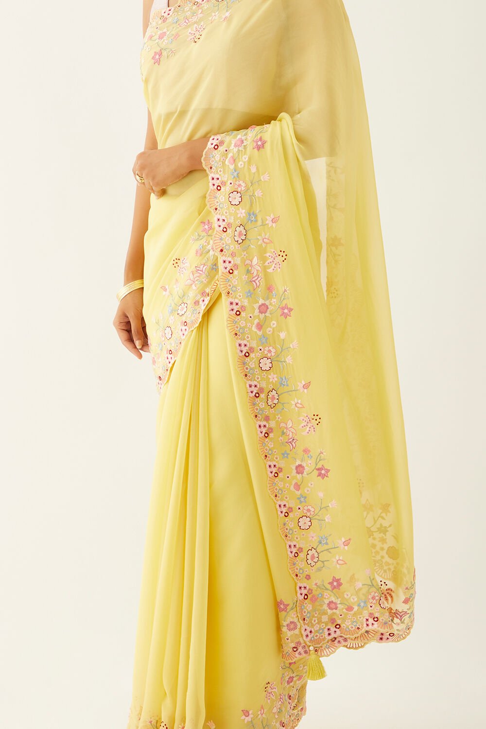 Light Yellow Viscose Organza Embroidery Saree image number null