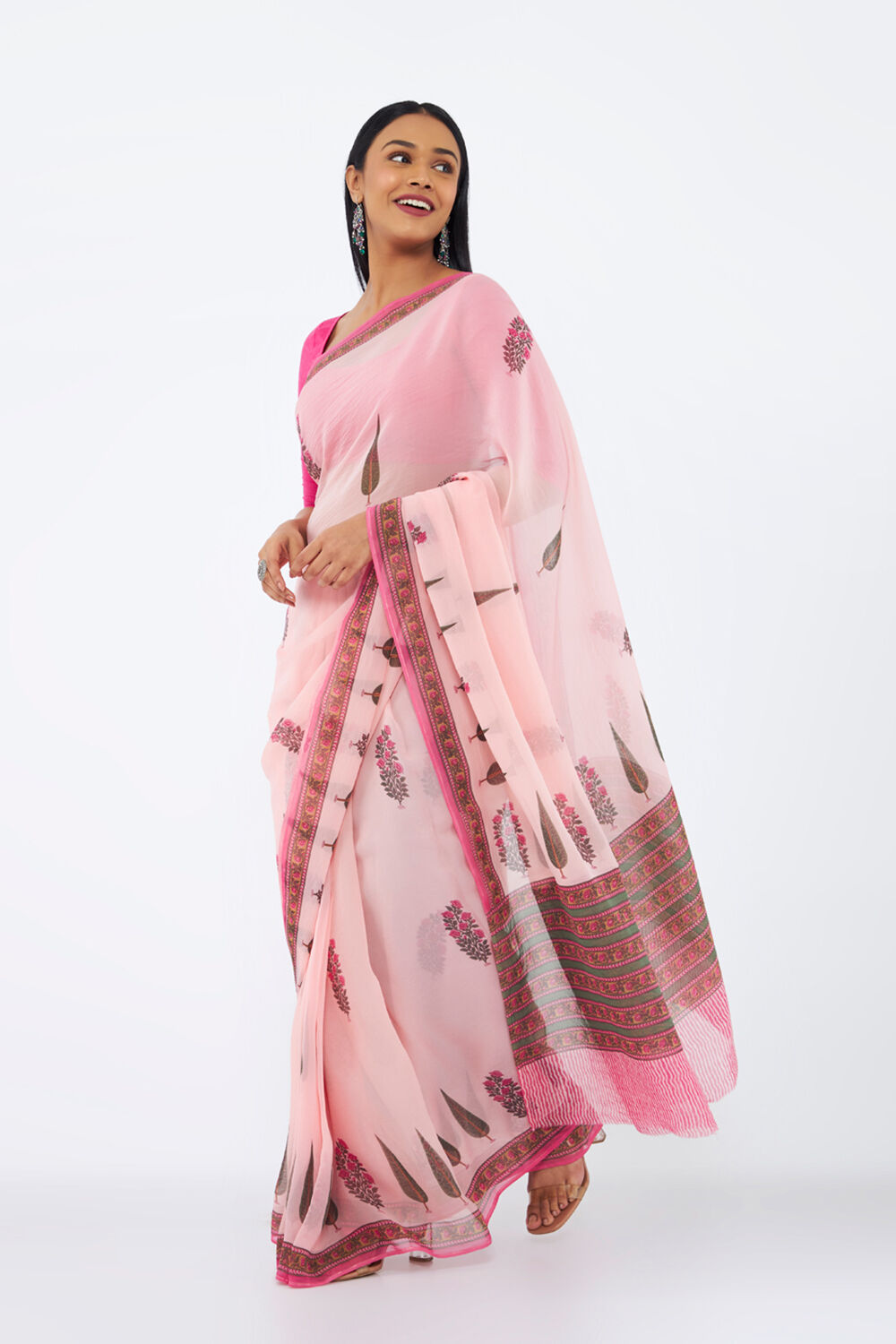 Pink Viscose Organza Printed Saree image number null