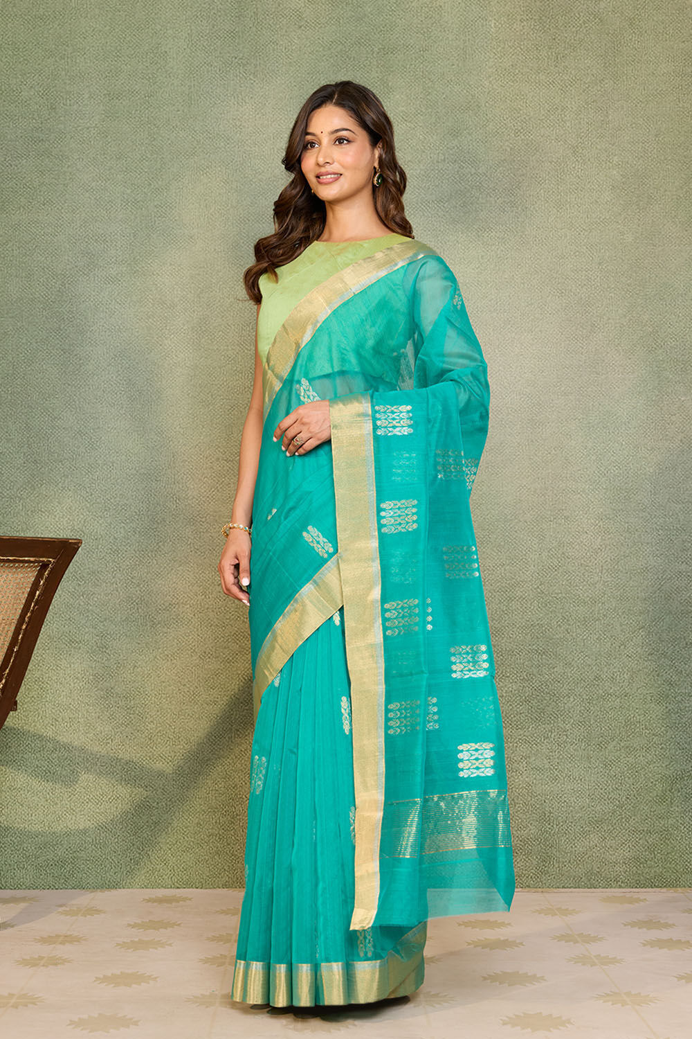 Blue Woven Pure Silk Cotton Chanderi Saree image number null