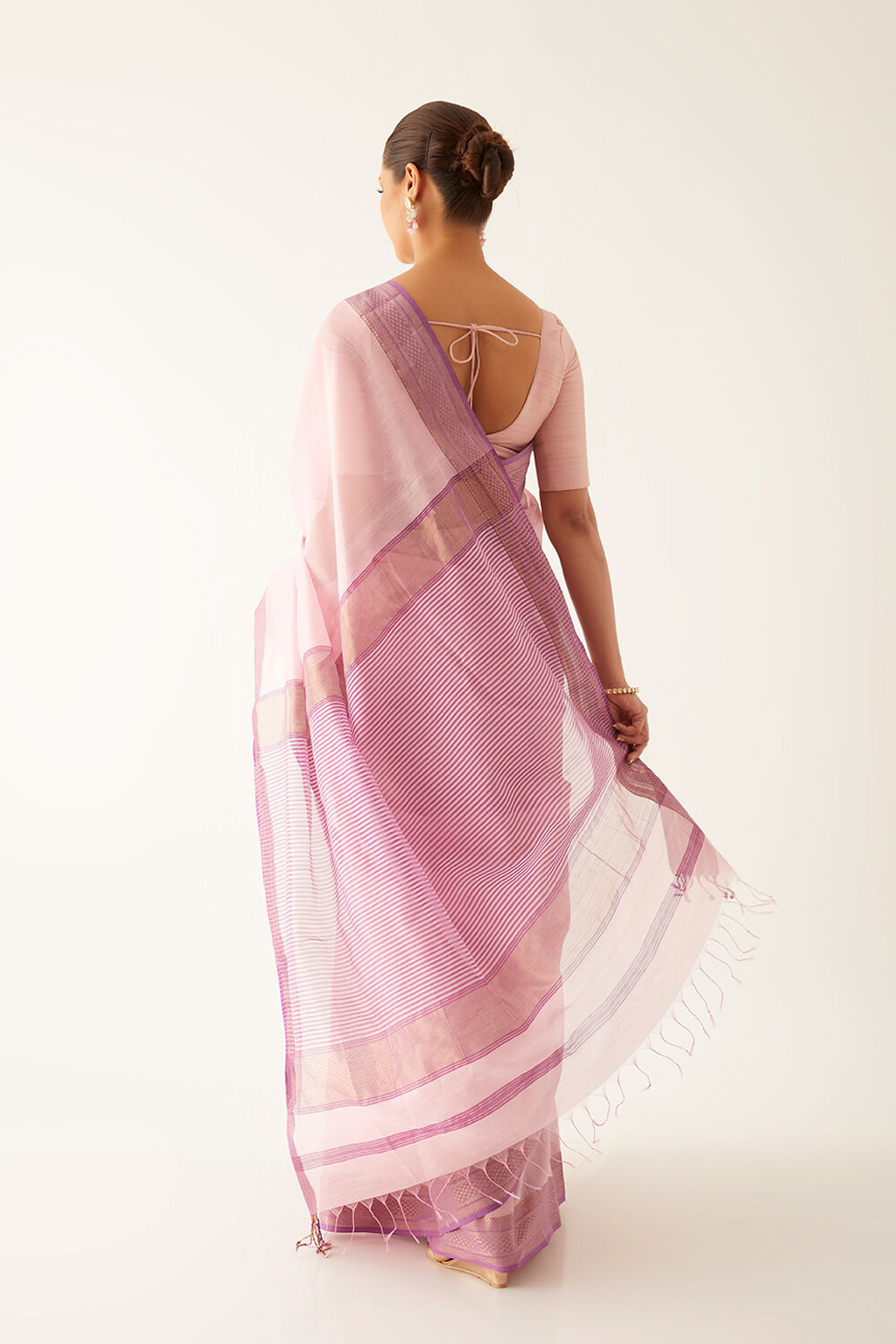 Light Pink Pure Silk Cotton Maheshwari Saree image number null