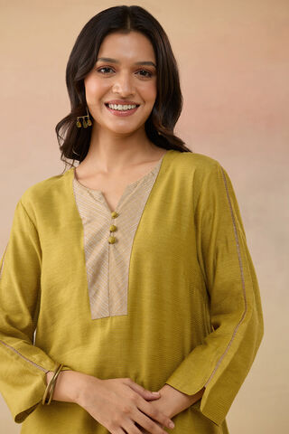Dark Yellow Pure Tussar Silk Woven Kurta Set thumbnail image number null