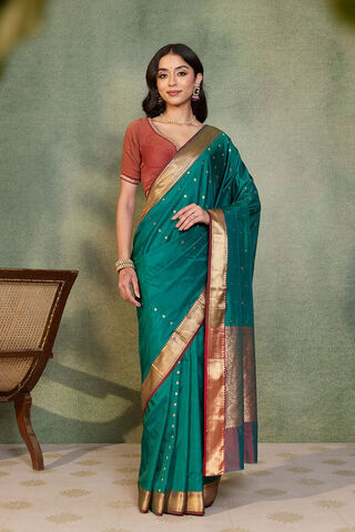 Green Silk Viscose Cutwork Banarasi Inspired Design Saree thumbnail image number null