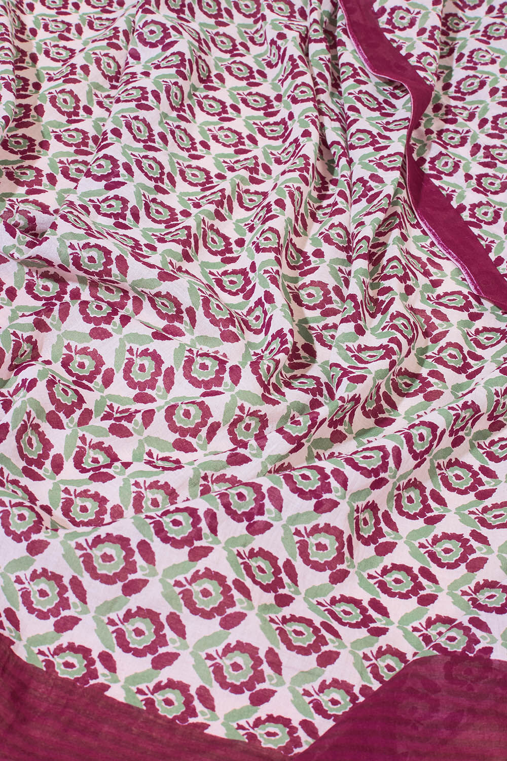Purple Screen Printed Bengal Pure Mulmul Cotton Saree image number null