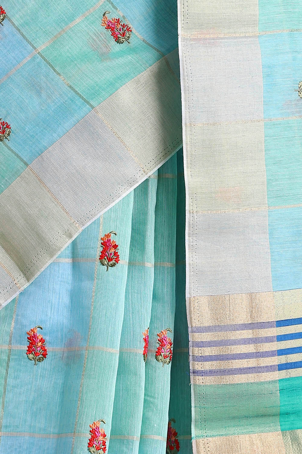 Blue Pure Embroidered Saree image number null