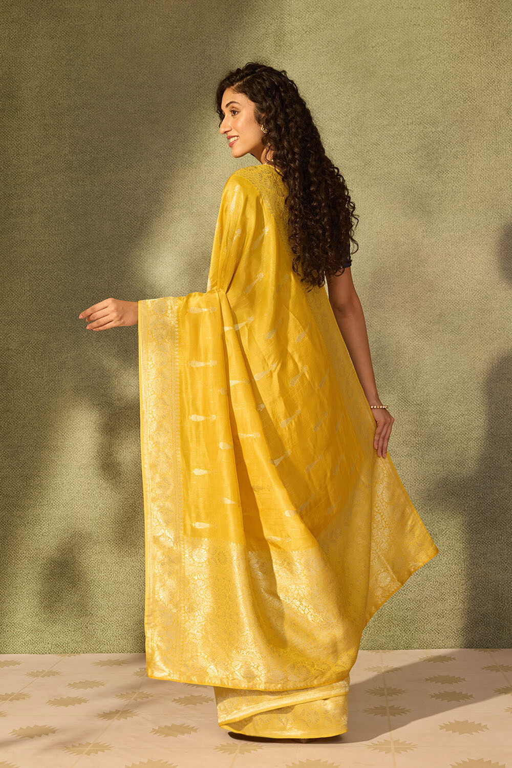 Yellow Pure Viscose Woven Saree image number null