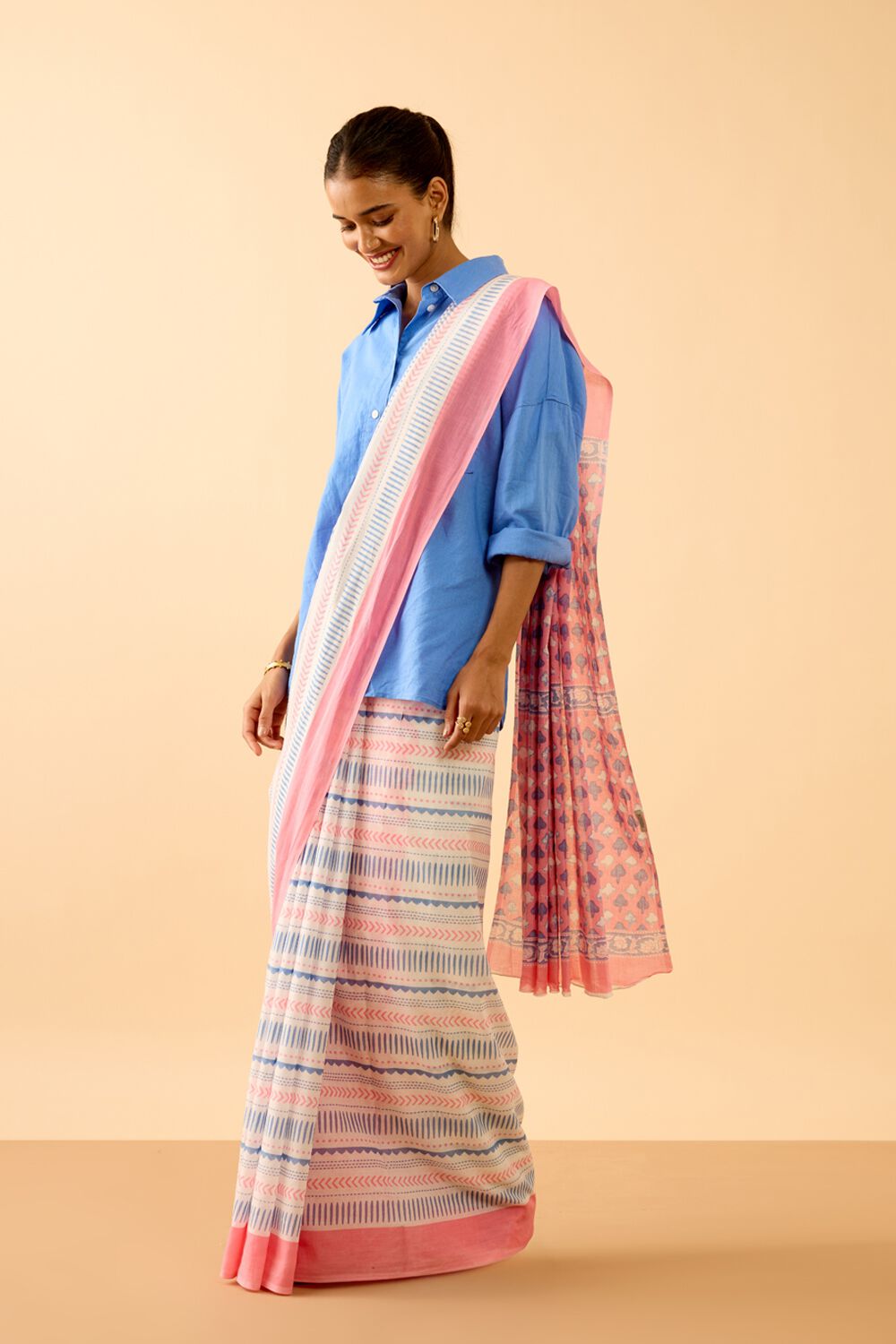 Light Blue Rajasthan Screen Printed Pure Cotton Saree image number null