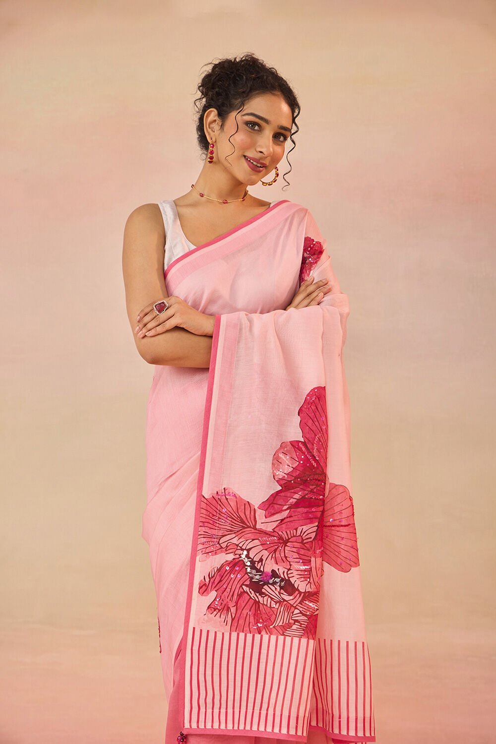 Light Pink Pure Silk Cotton Printed Saree image number null