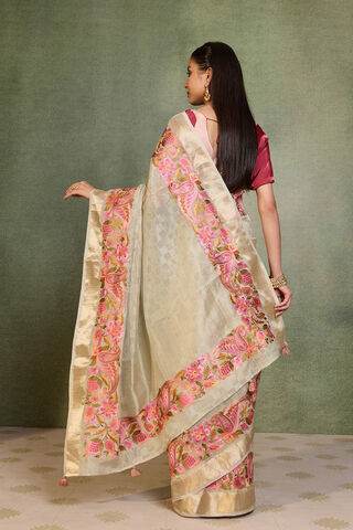 Grey Embroidered Viscose Tissue Saree thumbnail image number null