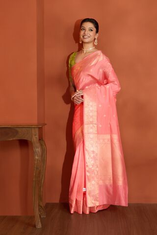 Pink Silk Viscose Kadwa Banaras Inspired Design Saree thumbnail image number null