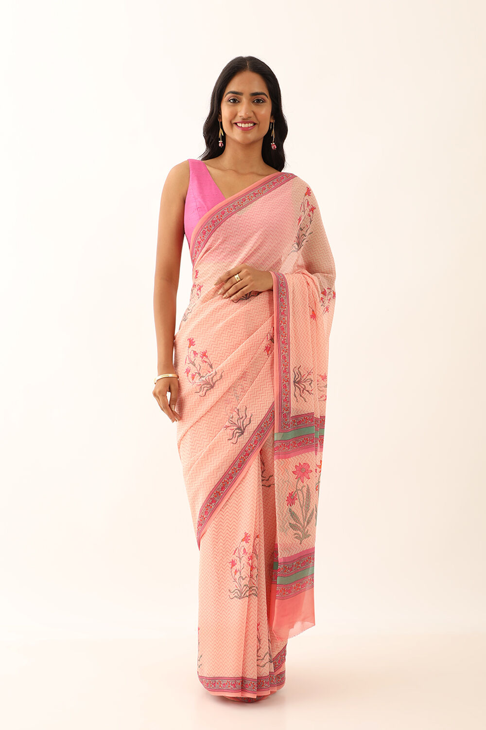Light Pink Viscose Georgette Block Printed Saree image number null