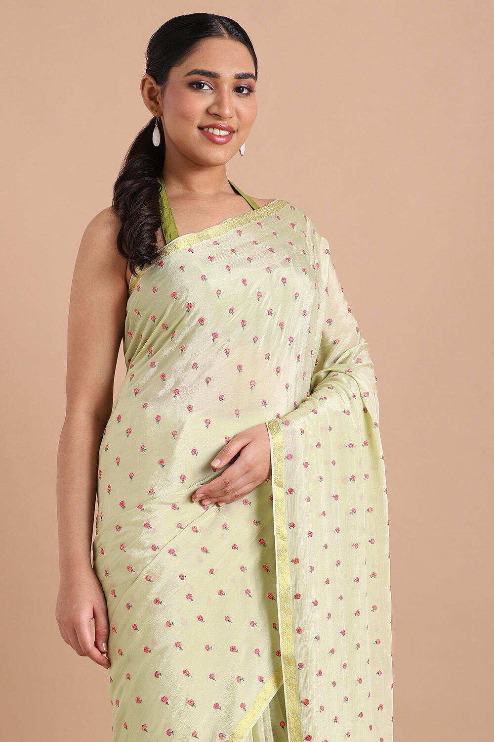 Green Pure Embroidered Saree image number null
