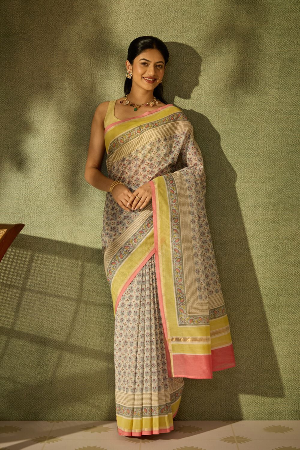 Light Blue Rajasthan Pure Silk Cotton Printed Sanganeri Saree image number null