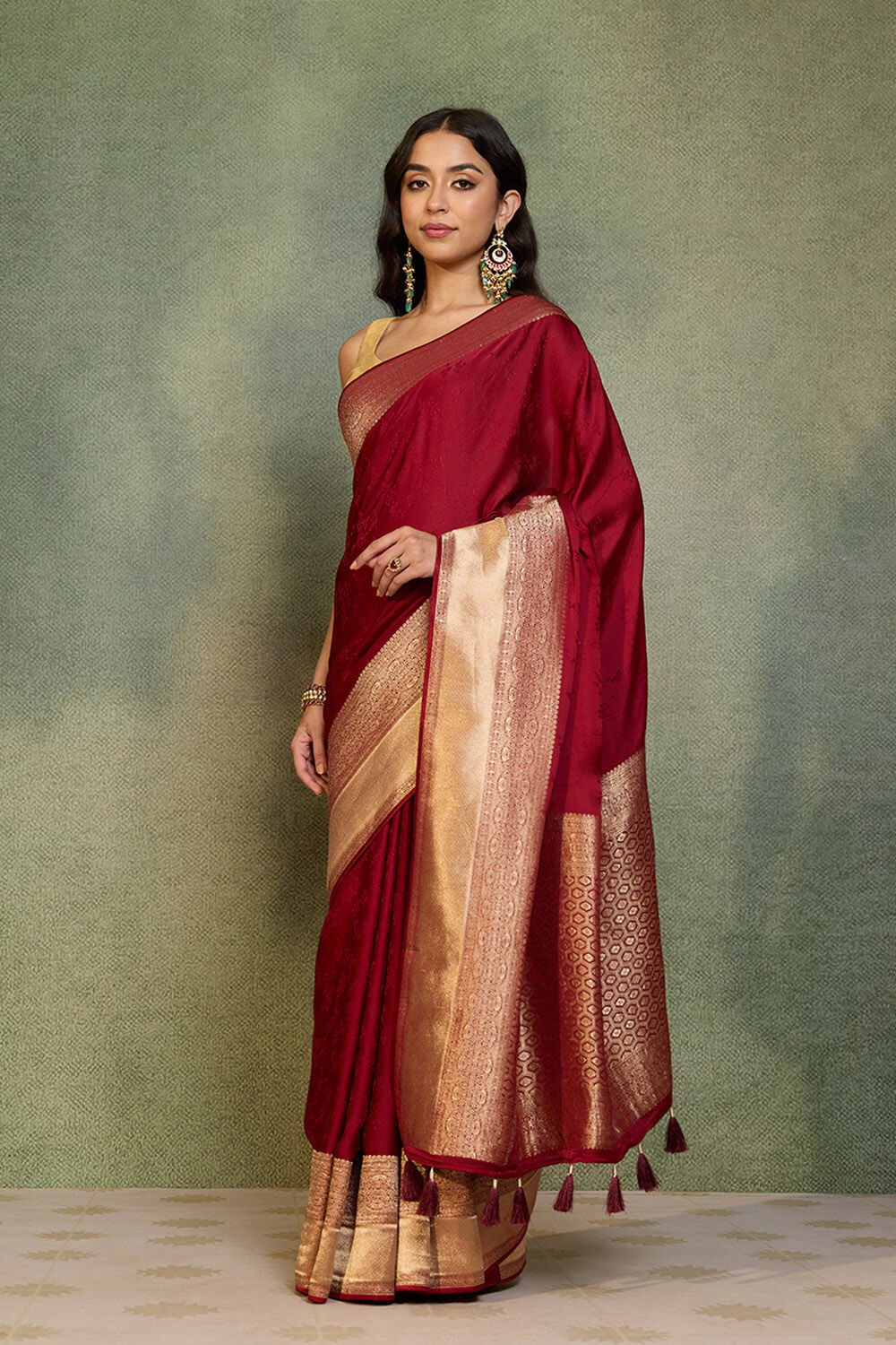 Red Viscose Satin Tanchoi Saree image number null