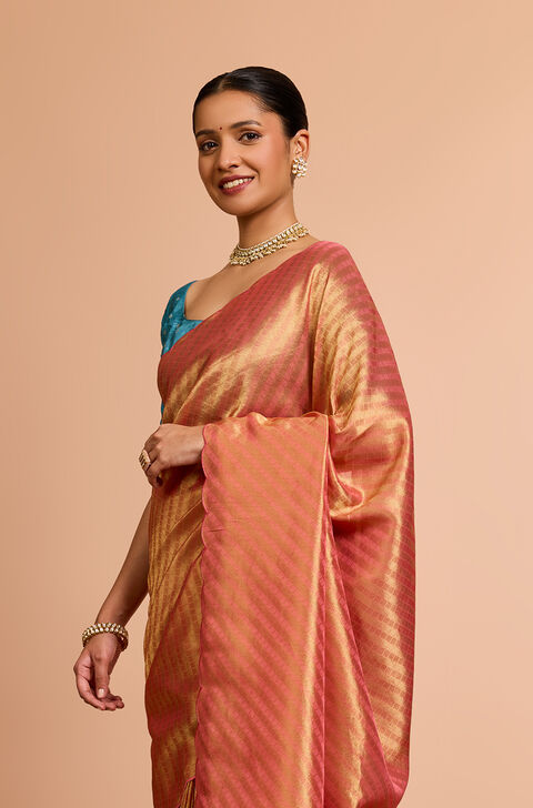 Pink Woven Viscose Tissue Saree