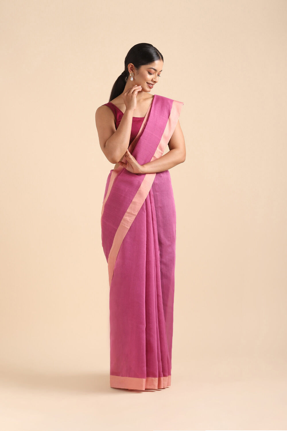 Light Pink Pure Silk Cotton Bengal Saree image number null
