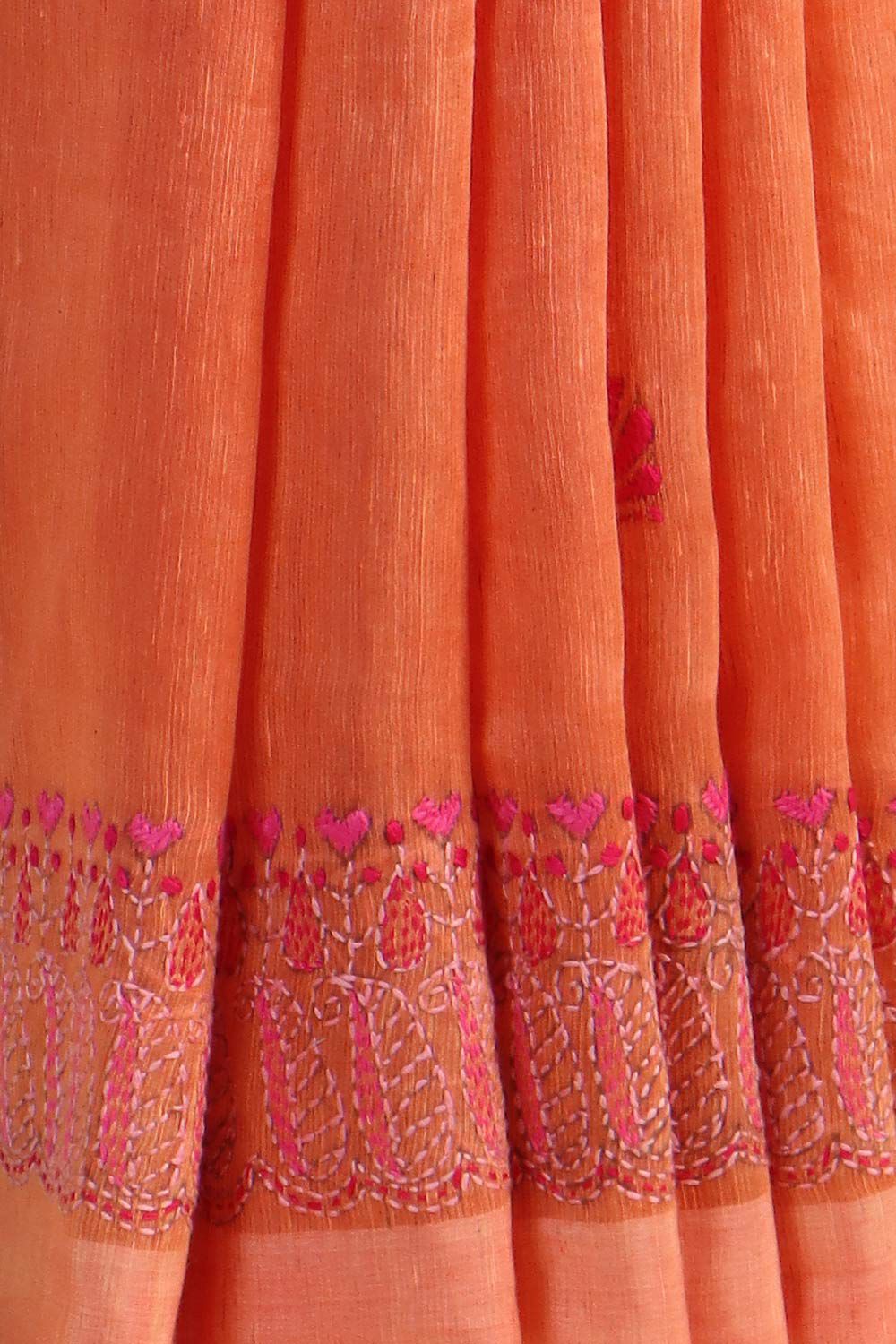 Orange Pure Silk Linen Embroidered Saree image number null