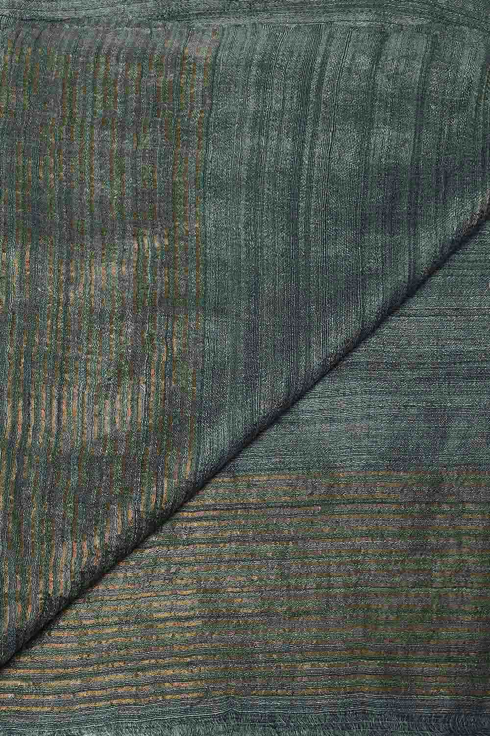 Grey Pure Silk Tussar Jamdani Saree with Kantha Embroidery image number null
