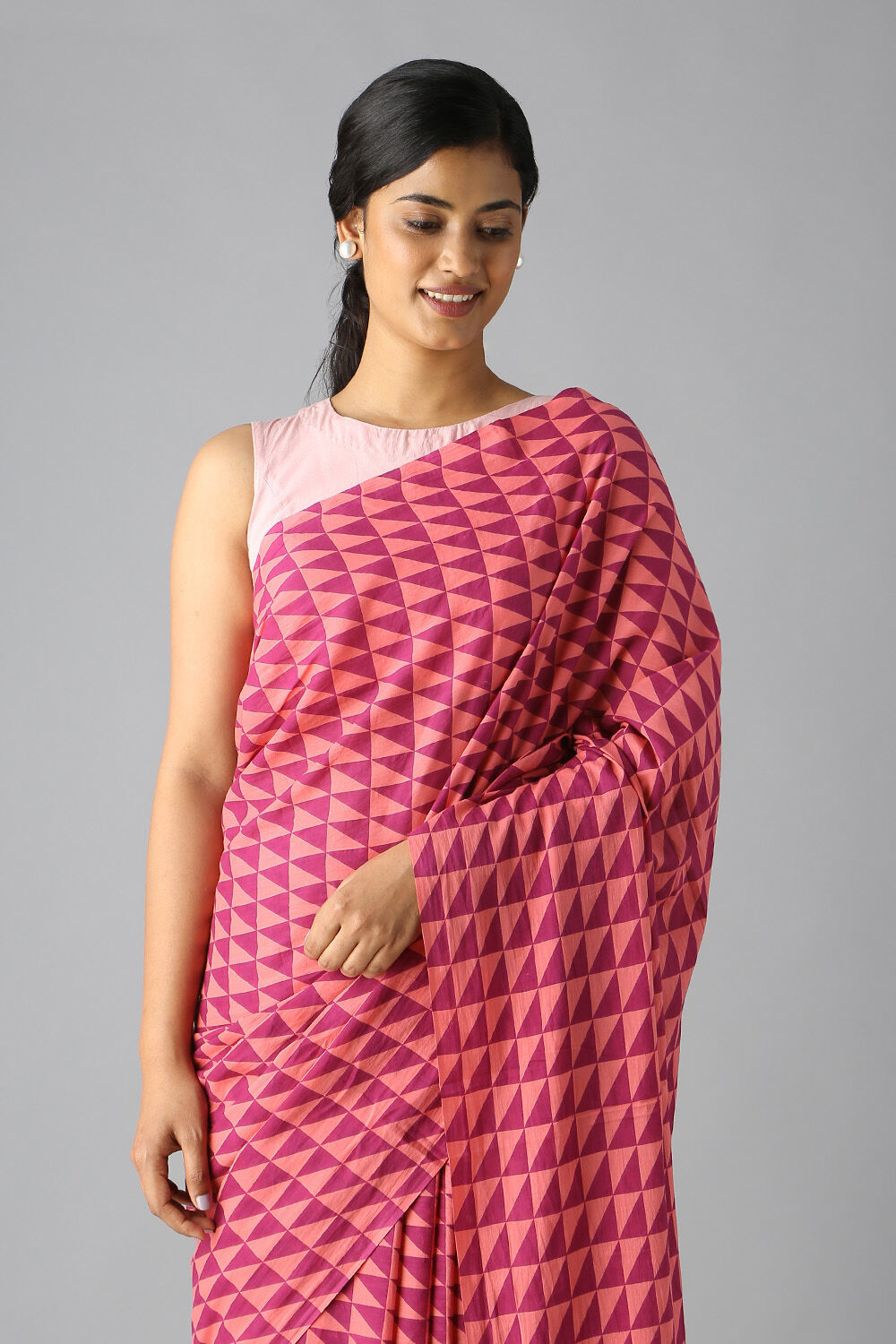 Pink Pure Cotton Printed Saree image number null