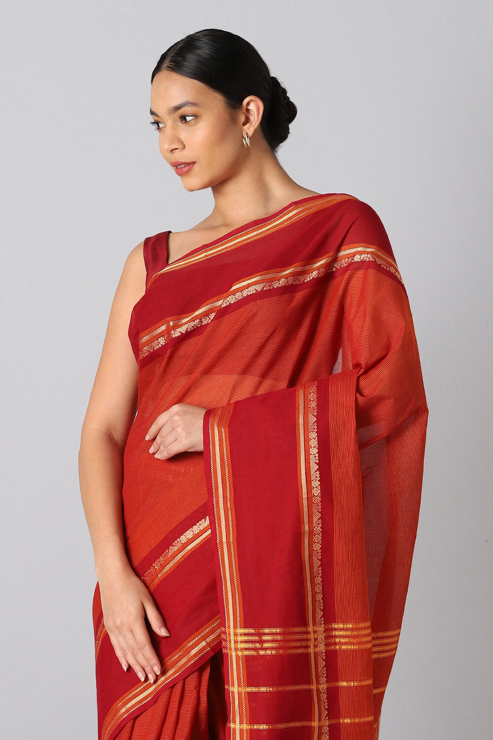 Red Pure Cotton Chettinad Saree image number null