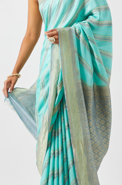 Blue Pure Crepe Embroidered Saree