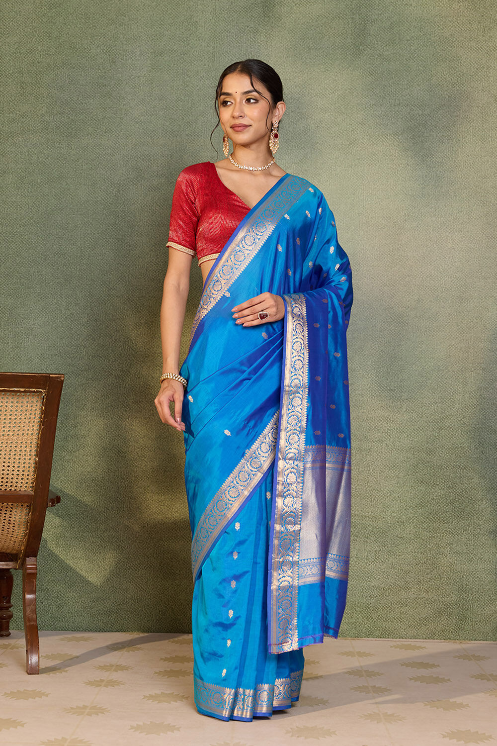 Blue Silk Viscose Cutwork Banarasi Saree image number null