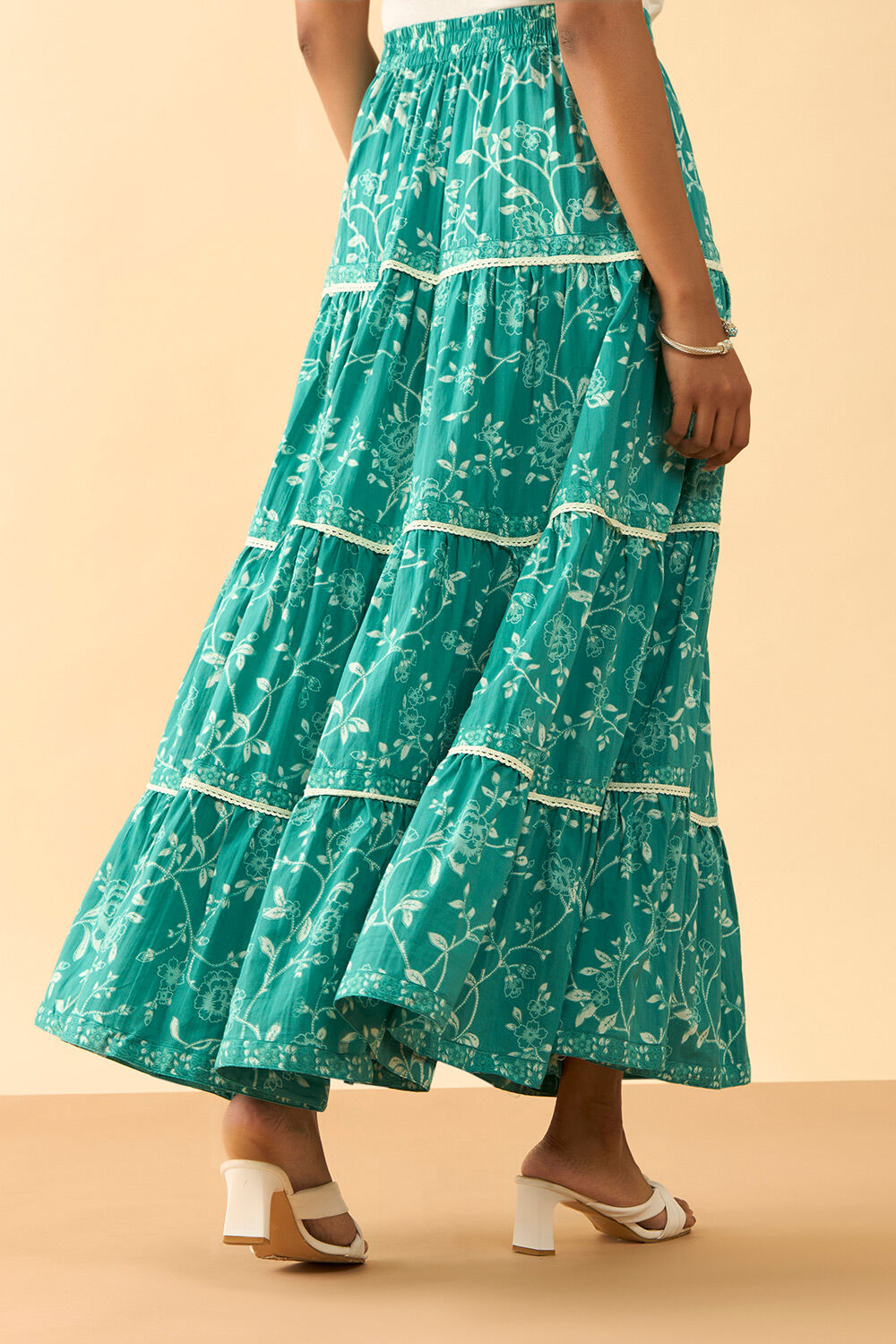 Green Rajasthan Screen Printed Pure Cotton Ethnic Skirt image number null