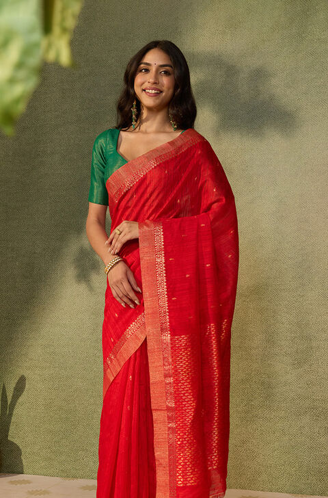 Red Bengal Pure Silk Cutwork Saree