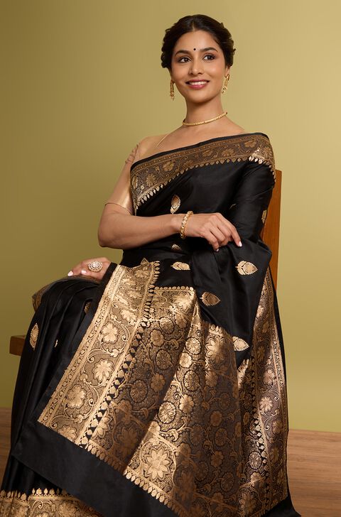 Black Pure Silk Kadwa Banarasi Saree