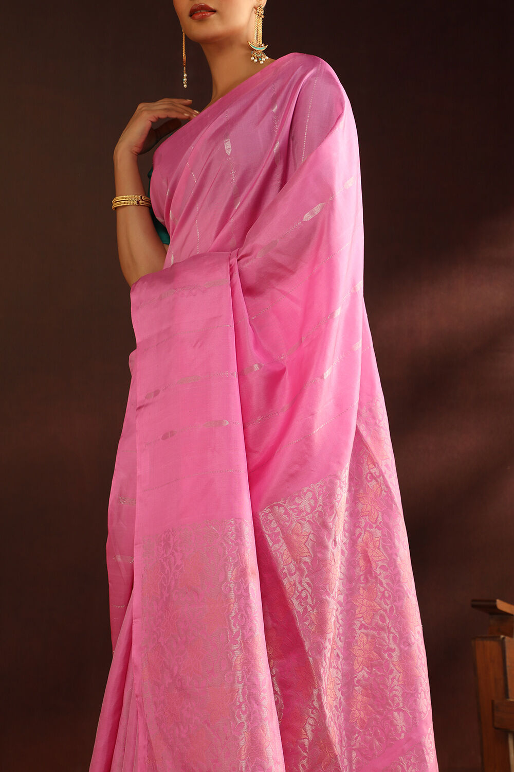 Pink Woven Pure Soft Silk Saree image number null