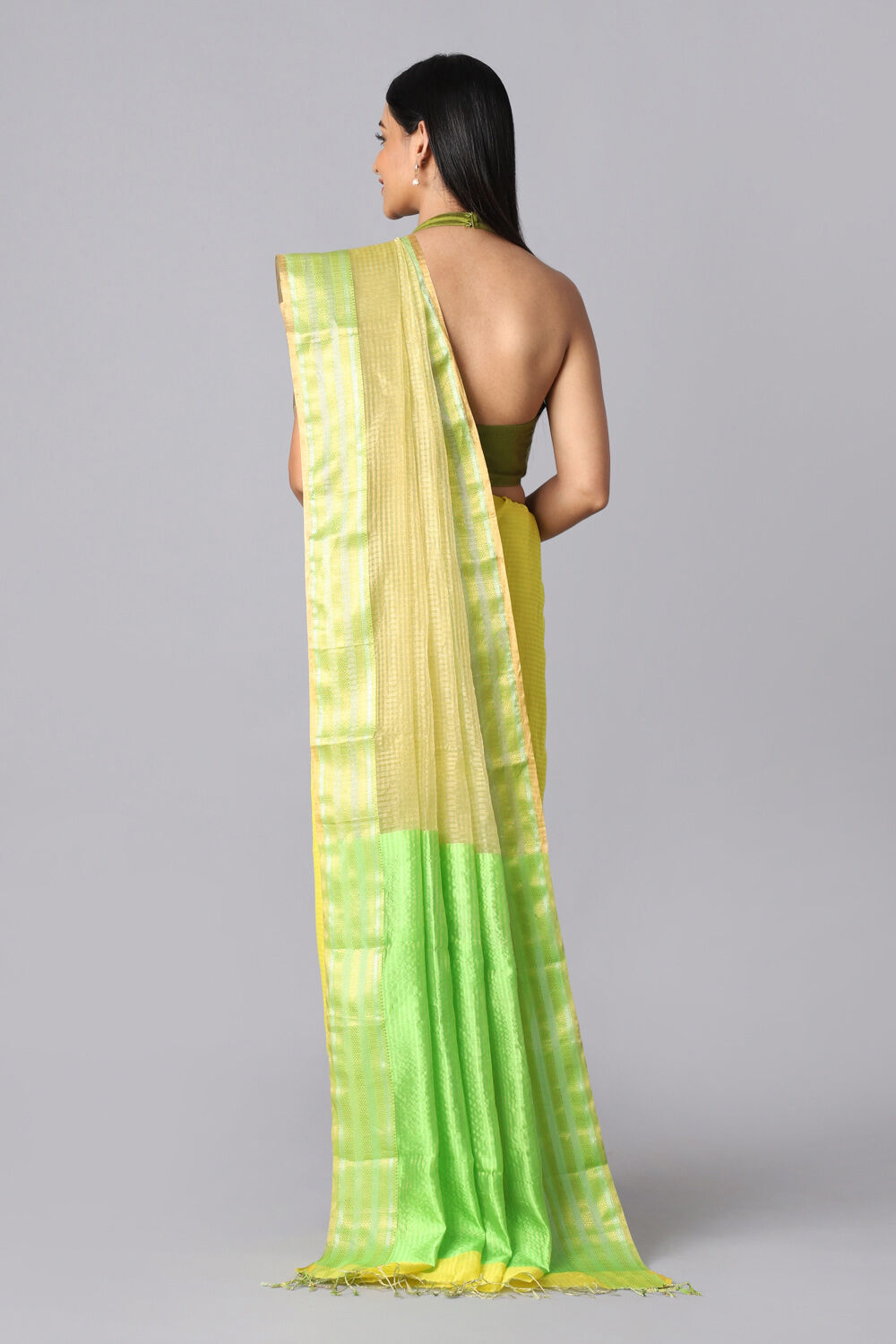 Yellow Pure Tissue Silk Maheswari Saree image number null