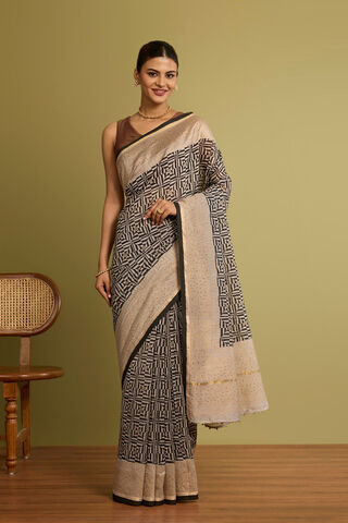 Black Rajasthan Pure Silk Cotton Printed Sanganeri Saree thumbnail image number null