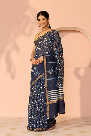 Blue Bagru Bagru Block Printed Pure Silk Cotton Saree thumbnail image number null