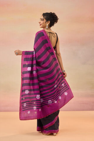 Dark Blue Bengal Pure Silk Hand Painted Embroidered Saree thumbnail image number null