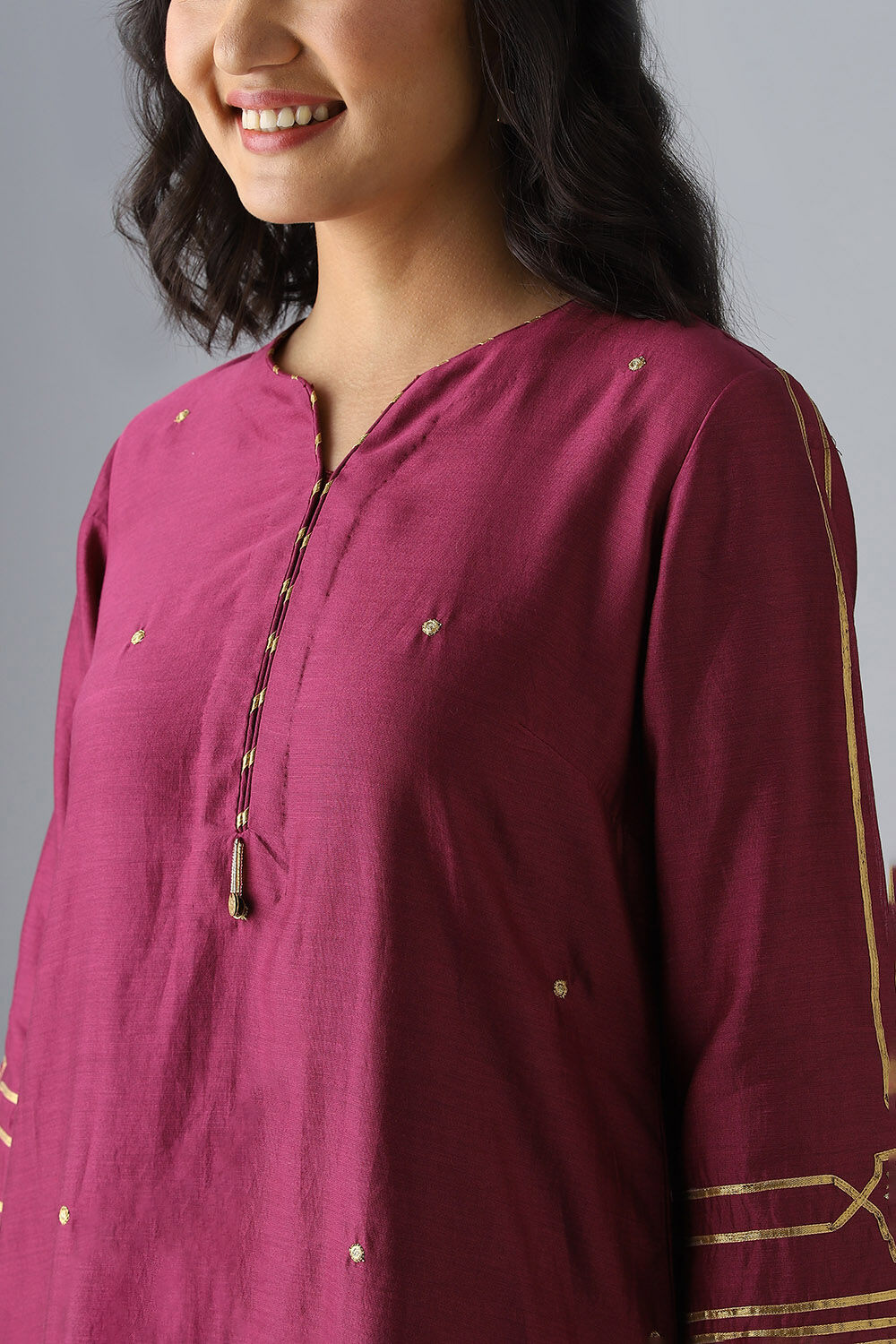 Purple Embroidered Silk Cotton Kurta Set image number null