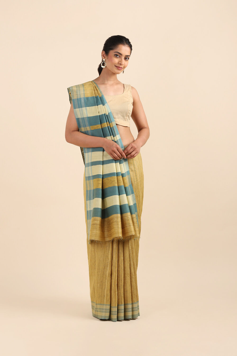 Light Pure Yellow Tussar Bhagalpuri Saree image number null