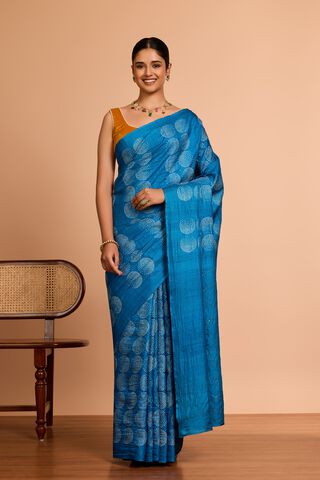 Blue Bengal Pure Tussar Silk Mukaish Saree thumbnail image number null