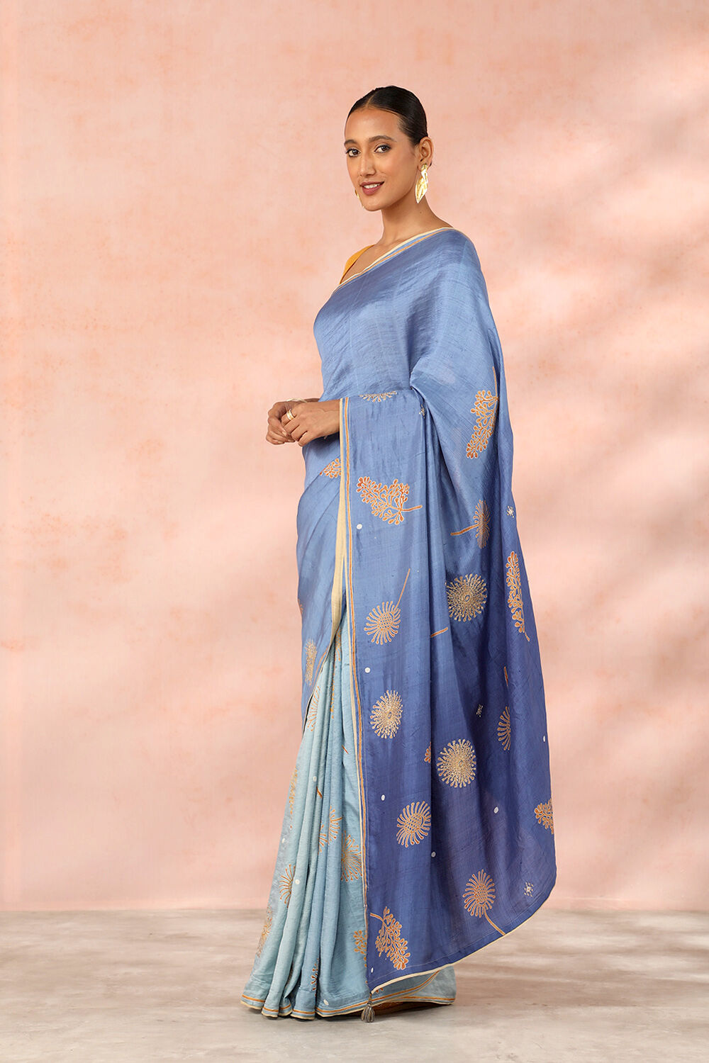 Blue Contemporary Pure Silk Hand Painted Saree image number null
