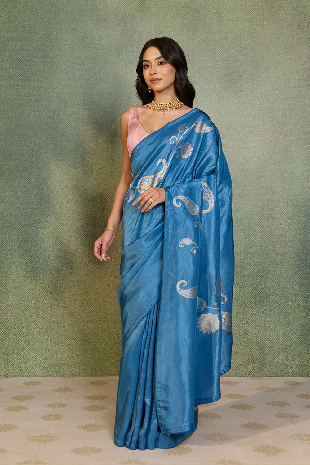 Blue Woven Design Viscose Saree image number null
