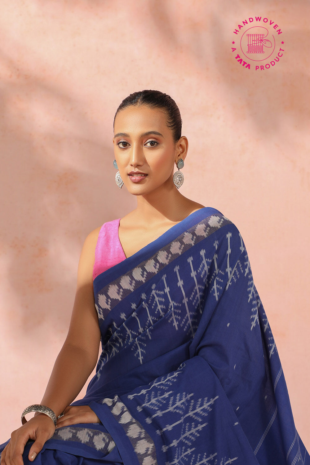 Navy Blue Pure Cotton Pochampalli Ikat Saree image number null