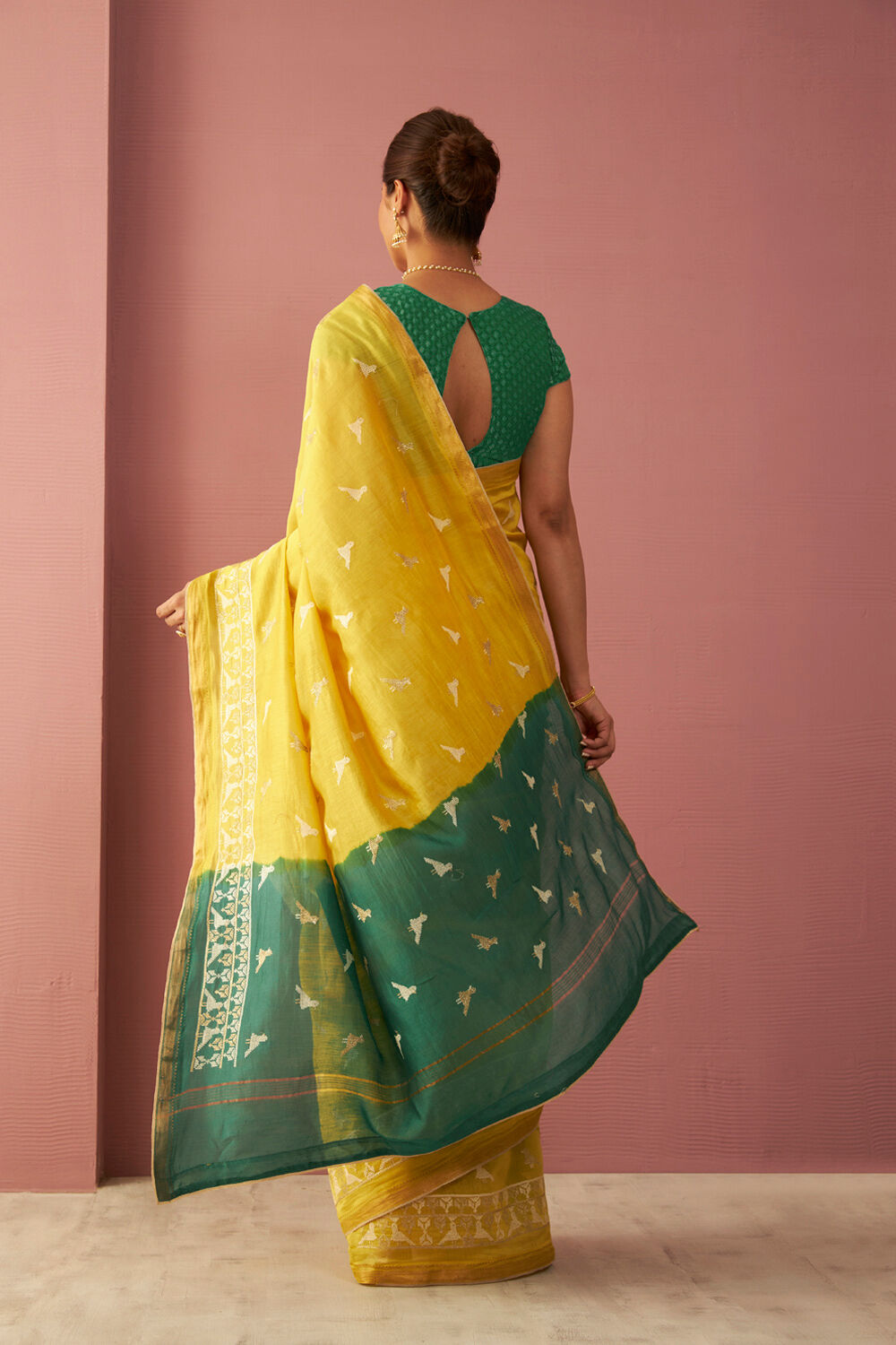 Yellow Pure Silk Cotton Embroidered Saree image number null
