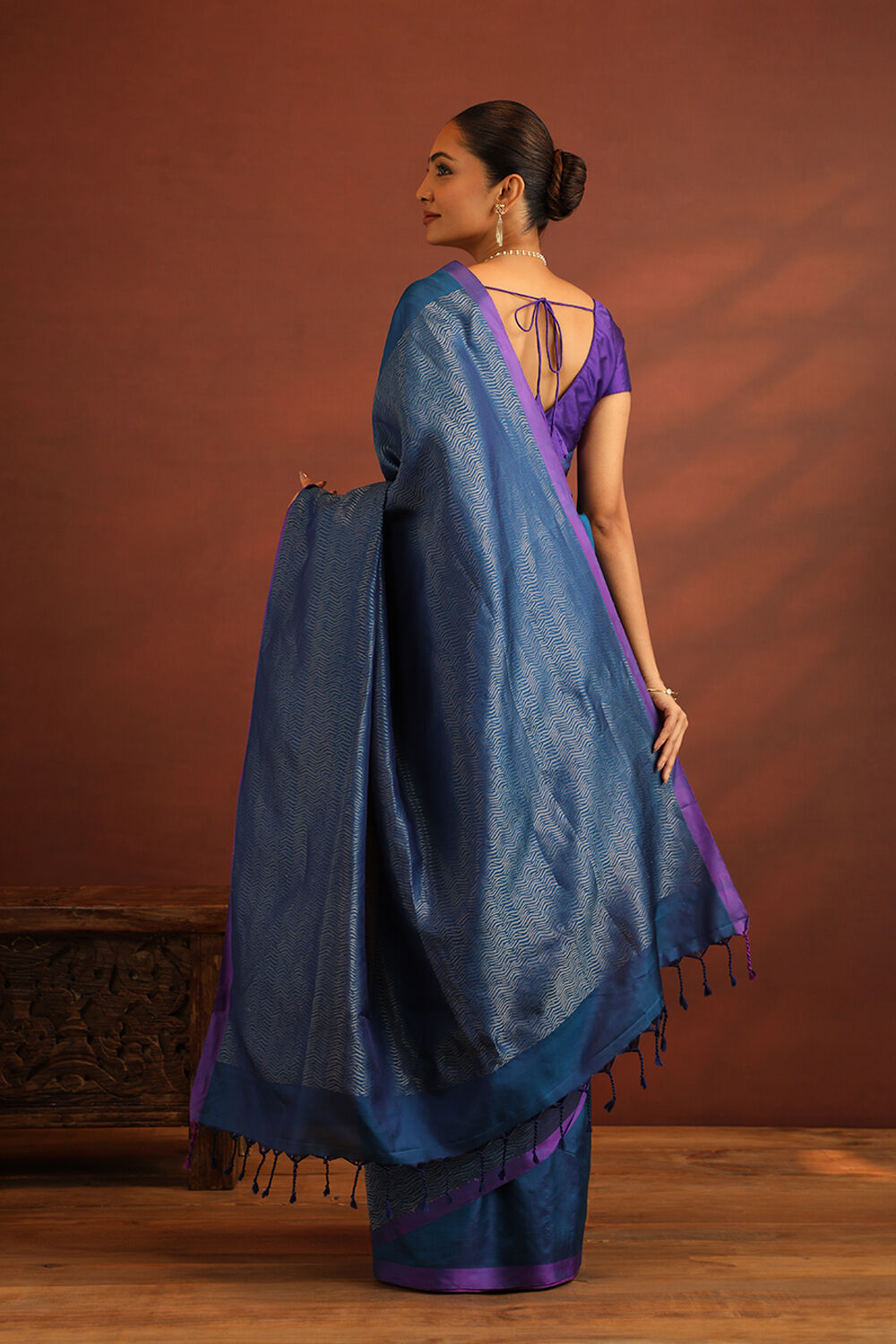 Dark Blue Woven Pure Soft Silk Saree image number null