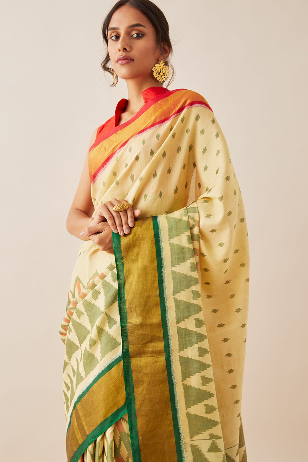 White Pure Silk Patola Ikat Saree image number null