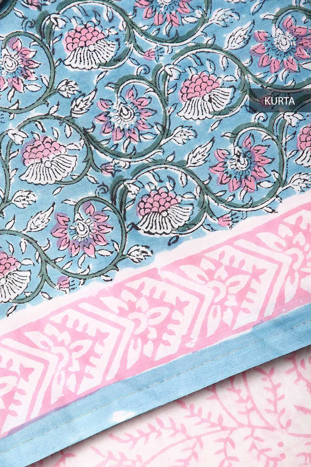 Light Blue Block Printed Cotton Suit image number null