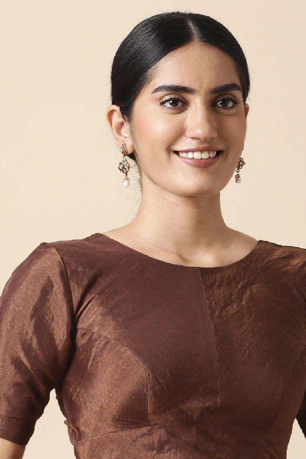 Coffee Brown Tissue Cotton Blouse image number null