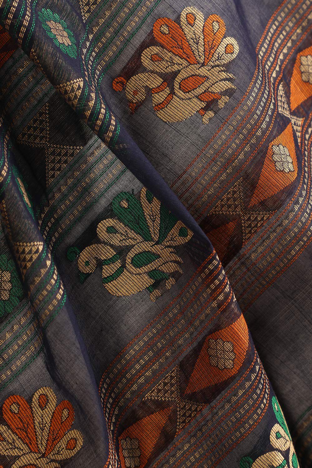 Navy Woven Pure Cotton Saree image number null