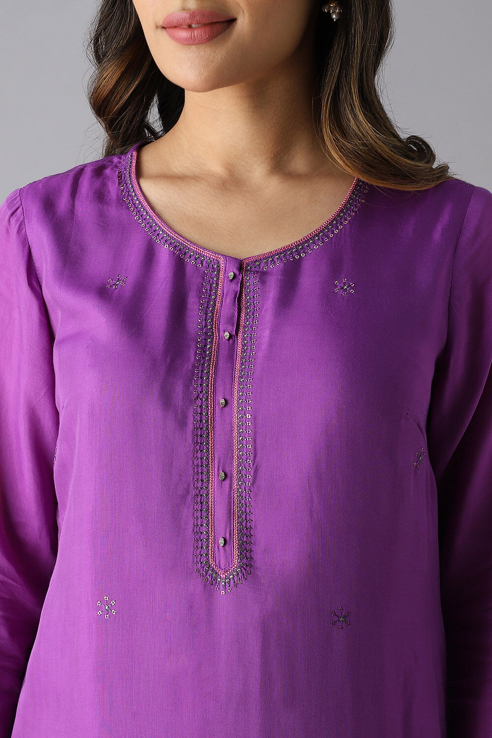 Violet Viscose Embroidered Kurta image number null